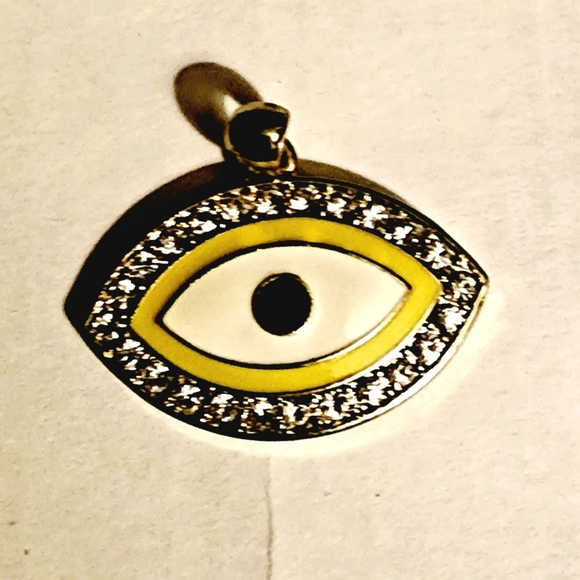 Rhinestone yellow and white evil eye charm for necklace bracelet - Picture 2 of 6